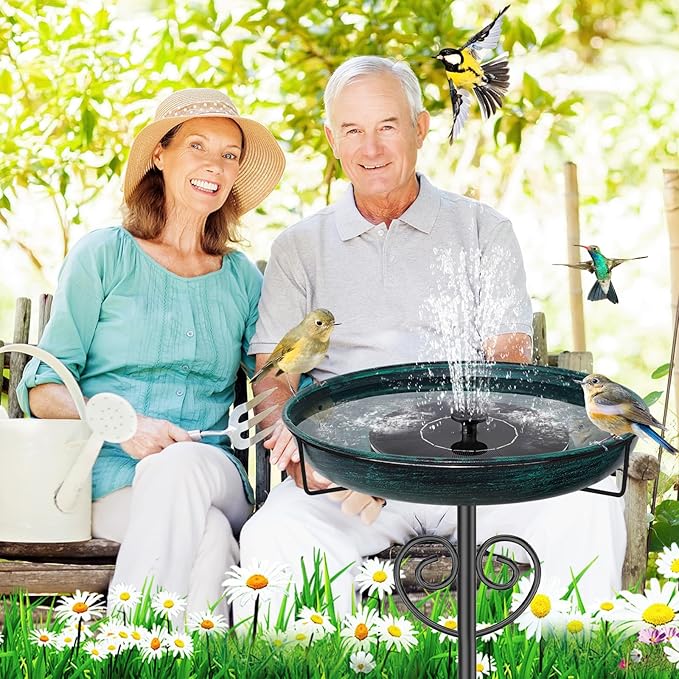 Metal Bird Bath for Outdoor, Garden Freestanding Birdbaths & Birdfeeders with Removable Bird Baths Feeder Bowl Heavy Duty 5 Prong Base for Outside Garden Patio Yard Lawn Decor (Vintage Green)