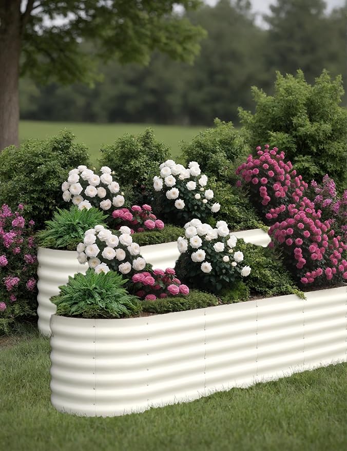 IDEAHOUSE 2-Pack Raised Garden Bed - Heavy-Duty Galvanized Steel Outdoor Planter Box for Vegetables, Flowers & Herbs - Rust-Resistant, Easy-Assembly Garden Box, Beige/Green