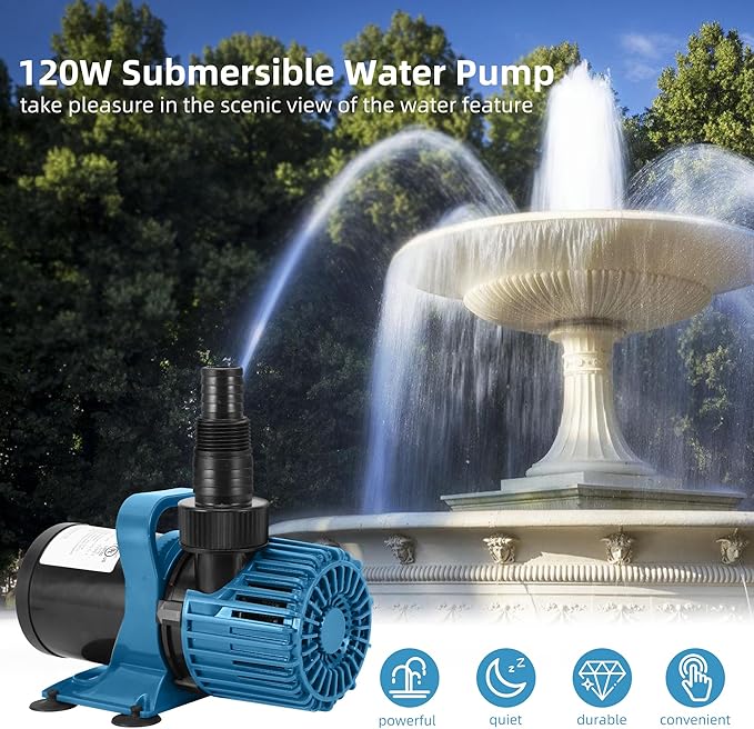 2700GPH Pond Pumps for Outdoor Ponds, 180° Adjustable Flow Direction, 120W Ultra-Quiet Water Fountain Pump with 20ft Cord & Debris Barrier Bag, Waterfall Pump, UL listed