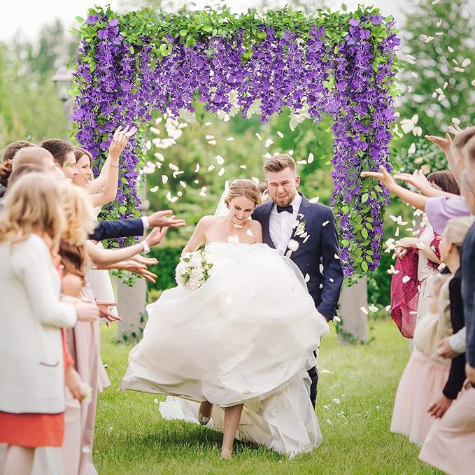 Findosom Wisteria Artificial Flowers Garland, 10Pcs Total 36FT Purple Wisteria Hanging Flowers, Flower Garland Decorations for Home Garden Outdoor Ceremony Wedding Arch Decoration