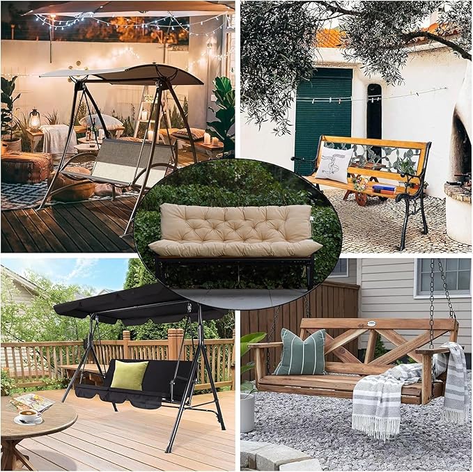 Porch Swing Cushions,Outdoor Cushions 3 Seater Replacement with Backrest, Waterproof Thickened Bench Cushion with Ties for Porch, Patio,Outdoor, Backyard and Garden (Beige Yellow 60 * 40 in)