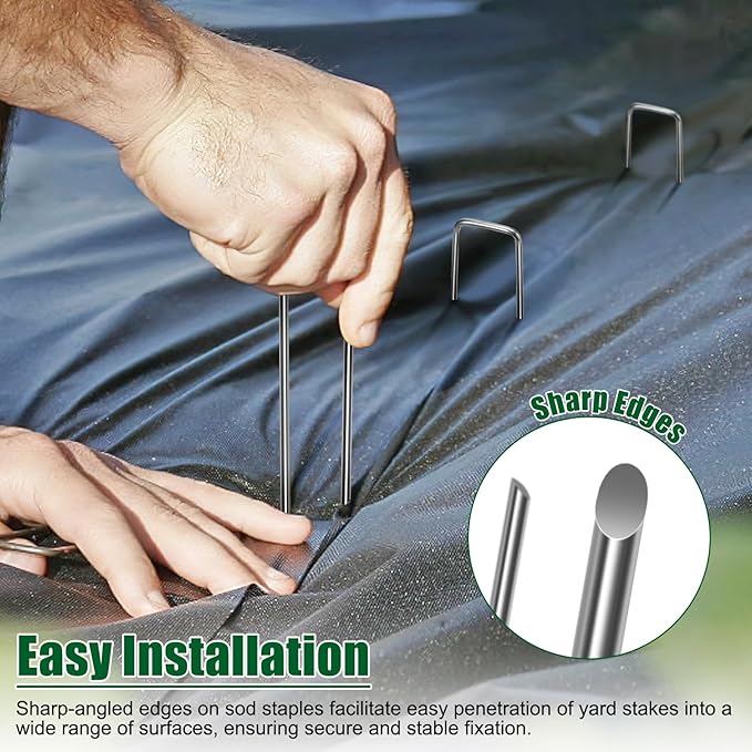 12 Inch 11 Gauge Galvanized Landscape Staples Stakes for Decoration, 12/25/50/100/150pcs Garden Metal Stakes for Weed Barrier Fabric, Fence Stakes, Tent Stakes (12in, 25pcs)