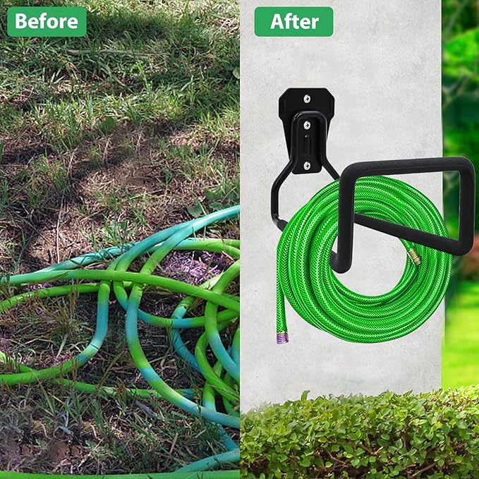 Garden Hose Holder - 2 Pack Hose Hanger Wall Mount, Heavy Duty Water Hose Holder for Outside Use in Yard, Metal Durable Hose Hooks, Ideal for Water Hose Storage