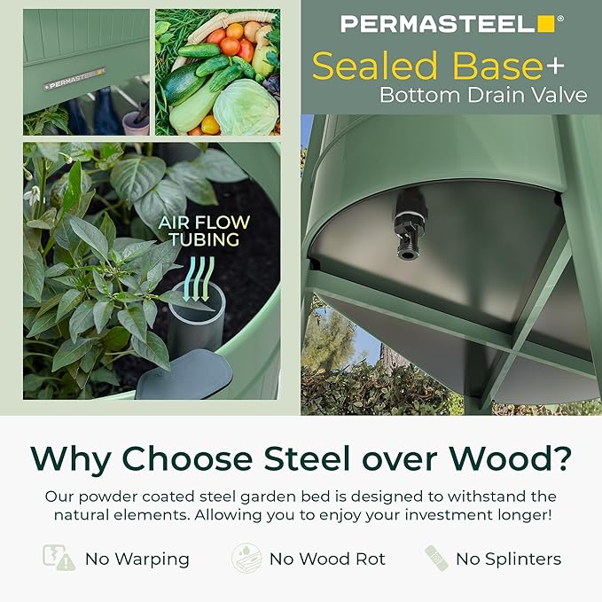 Permasteel Raised Garden Bed with Legs, 40×20×37 in, Planter Box with EnGrow™ TrueSoil™ Technology for Vegetables, Flowers, Herbs, and Fruit, Outdoor Indoor, Storage Shelf, Sage