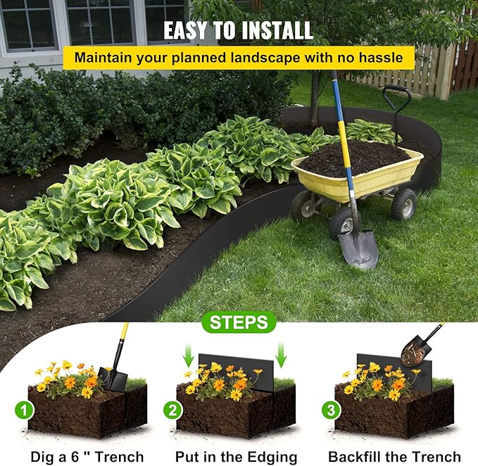 VEVOR Landscape Edging, 10 inch Depth 40 ft Total Length, Recycled HDPE Coiled Terrace Board, Flexible Bender Border for Landscaping, Lawn, Garden, Yard, Against Invading Weeds, Black