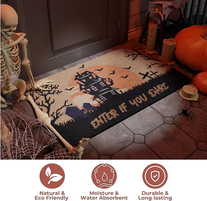 Folkulture Door Mat Outdoor | Eco Friendly Halloween Decor Door Mats for Front Door | 16" x 28" Welcome Matt or Doormat for Home Entrance | Durable & Anti Slip Coir Door Mats