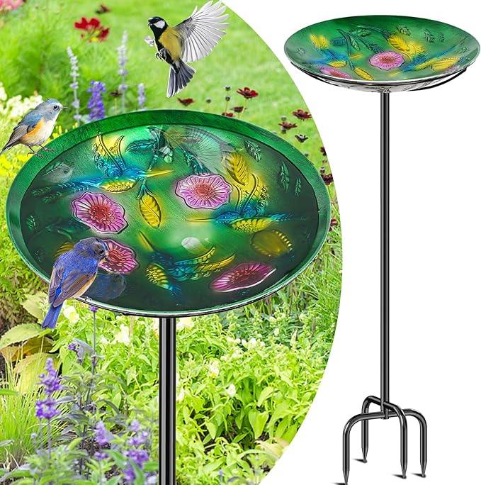 Metal Bird Bath for Outside, Vintage Freestanding Birdbaths & Birdfeeder, Bird Baths Feeder Bowl for Outdoors Garden Patio Yard Lawn Decor (Colorful Green)