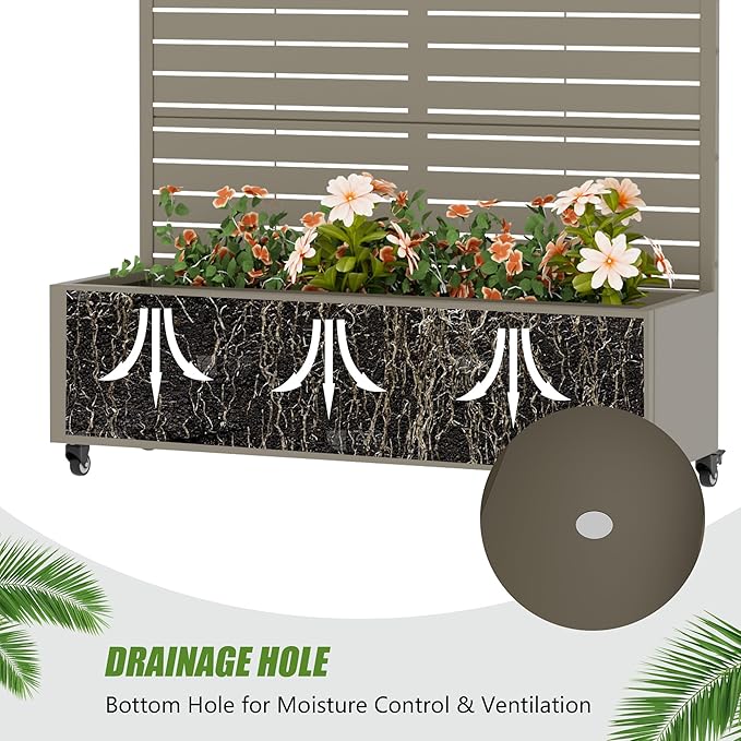 Casaphoria Metal Raised Garden Bed with Trellis and Wheels, 72"x47"x16" Planter Box for Climbing Plants, Vegetables & Vines, Features Drainage Holes and Privacy Screen, Green-Louvered