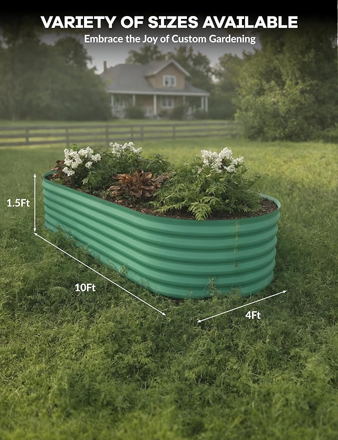 IDEAHOUSE 2-Pack Raised Garden Bed - Heavy-Duty Galvanized Steel Outdoor Planter Box for Vegetables, Flowers & Herbs - Rust-Resistant, Easy-Assembly Garden Box, Beige/Green