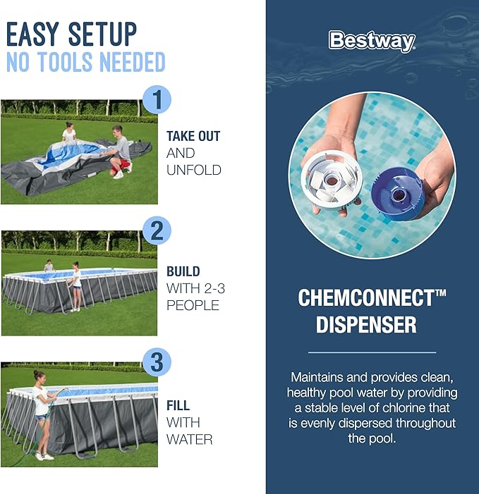 Bestway 2 Pack Power Steel 24' x 12' x 52" Rectangular Metal Frame Above Ground Swimming Pool Set with 1500 GPH Sand Filter Pump, Ladder & Pool Cover