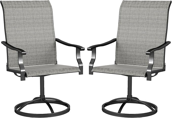Outsunny Outdoor Patio Swivel Chairs Set of 2, High Back Patio Dining Chairs with All-Weather Mesh Fabric and Metal Frame for Backyard, Lawn, Porch or Garden, Gray