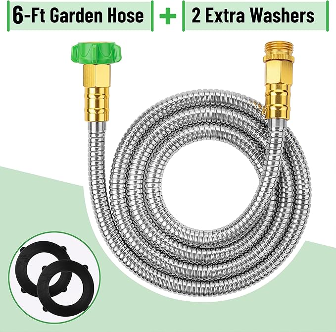 UNCO- Stainless Steel Metal Hose, 6 Feet, No Kink, Short Garden Hose Metal