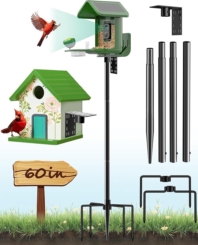 Bird Feeder Pole – 60 Inch Height Bird House Pole with 1-Inch Dia Heavy Duty for Birdfeeders, Feeding Stand with Mount Kit for Outdoor, Slip-Fit Connection, Black