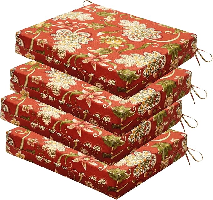 Outdoor Chair Cushions Set of 4, 18.5 x 16 Inch Patio Chair Cushions for Outdoor Furniture, Water Resistant, Non-Slip Ties(Floral)