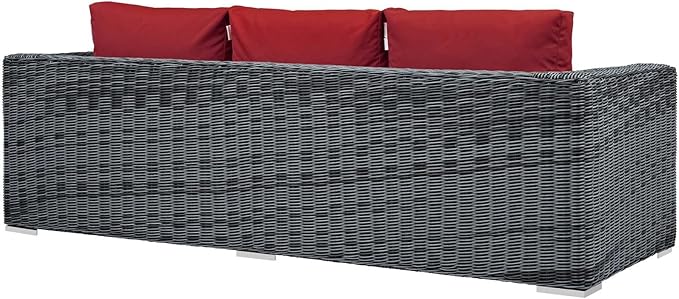 Modway Summon Wicker Rattan Outdoor Patio Sunbrella Sofa in Canvas Red