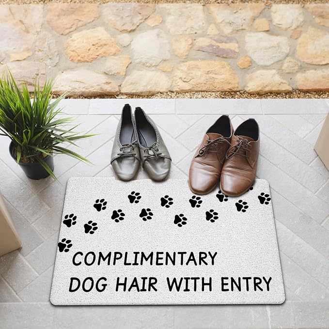 JINYO Dog Door Mat, Complimentary Dog Hair with Entry Funny Door Mat Indoor Outdoor Entrance Entryway Porch, Dog Welcome Mats, Puppy Paws Bath Mats for Bathroom, 17x30 Inch