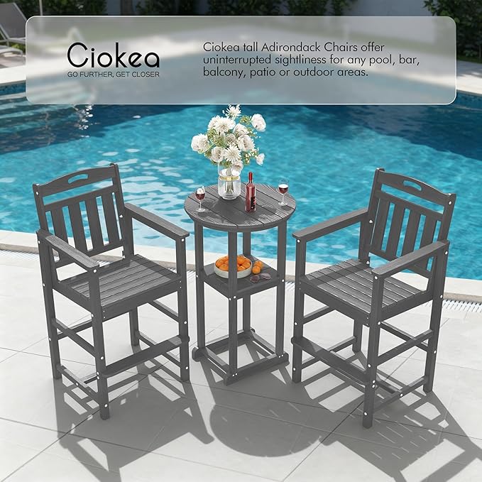 Ciokea Outdoor Bar Stool, Oversized HDPE Patio Bar Chair with 27" Seat Height, Heavy Duty Modern Tall Outdoor Chairs Bar Funiture for Bar Deck Balcony Kitchen Counter Yard, Grey