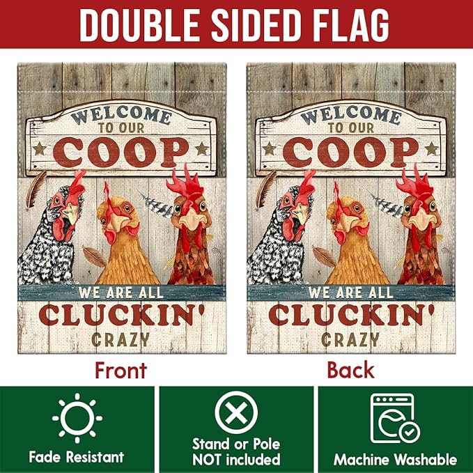 Garden Flag Christmas, Chicken Coop Yard Flag Markers, Welcome Banner for Rustic Farmhouse, Funny Chicken Gifts Sign for Women Men Farmer