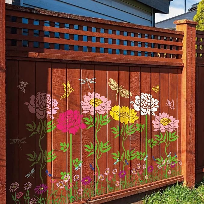 Large Fence Flower Stencils for Painting on Wood Floral Butterfly Fence Stencils for Walls Outdoors Garden Lace Crafts Reusable Home Canvas Furniture Paper (flower9)