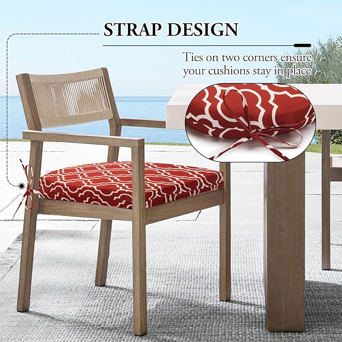 Wellsin Outdoor Chair Cushions for Patio Furniture - Patio Chair Cushions Set of 4 - Water Resistant Round Corner Outdoor Seat Cushions 17"X16"X2", Trellis Red