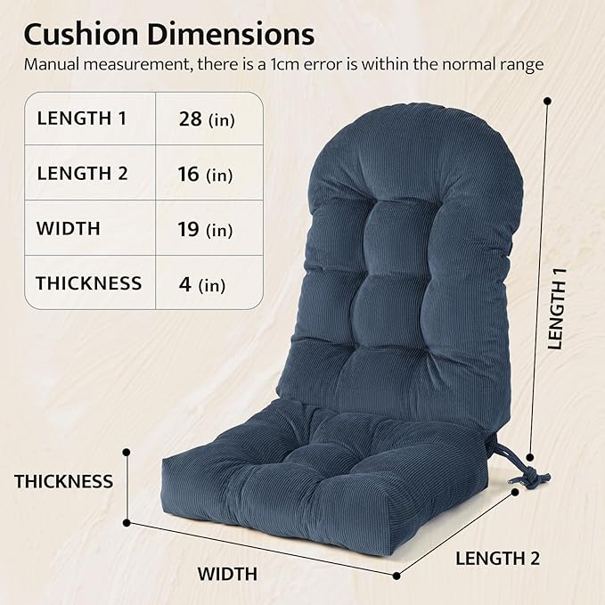 mudilun Adirondack Chair Cushions Non-Slip Indoor Rocking Chair Cushion with Straps Tufted Adirondack Chair Pads for Bedroom Living Room Porch Rocker