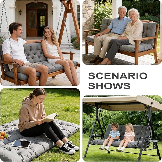Porch Swing Cushions,Outdoor Cushions 3 Seater Replacement with Backrest, Waterproof Thickened Bench Cushion with Ties for Porch, Patio,Outdoor, Backyard and Garden (Light Gray 40 * 40 in)