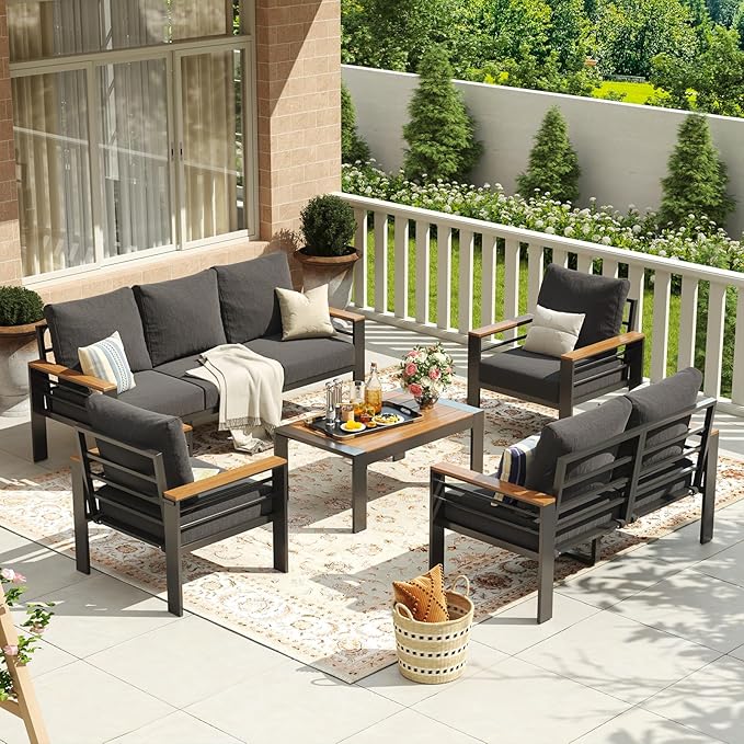 Aoxun Aluminum Patio Furniture Set 7 Seats, Oversized Outdoor Sectional with Washable Thick Cushions, Coffee Table and Waterproof Cover, Patio Conversation Sets for Porch, Balcony, Deck