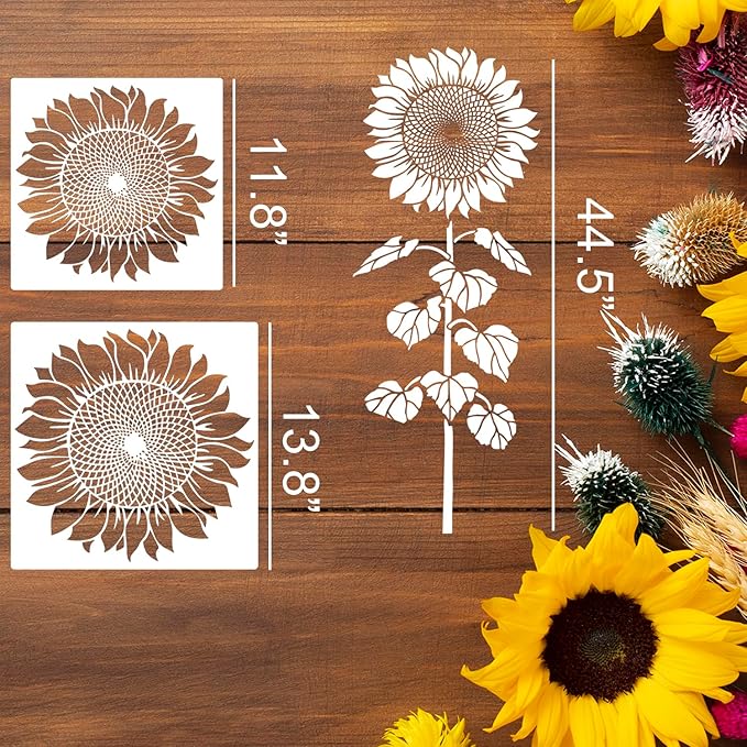 Large Flower Stencils for Painting Sunflower Stencils for Walls 14” Floral Stencil Templates for Garden Fence Wood Furniture Fabrics