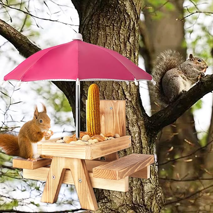 Squirrel Picnic Table Feeder Replacement Mini Umbrella for Outside (Dark-Pink)