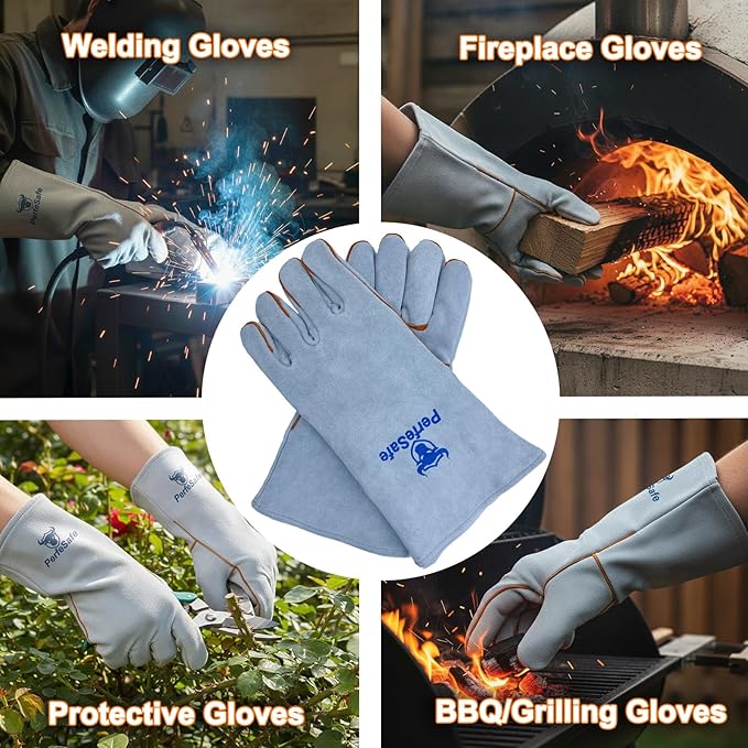 Welding Gloves 14 Inches, Heat Resistant 932℉ Leather Welding Gloves for MIG, TIG, Stick, Long Sleeve Grill Gloves for Welding, Fireplace, BBQ, Oven, Furnace, Wood Stove, Animal Handling