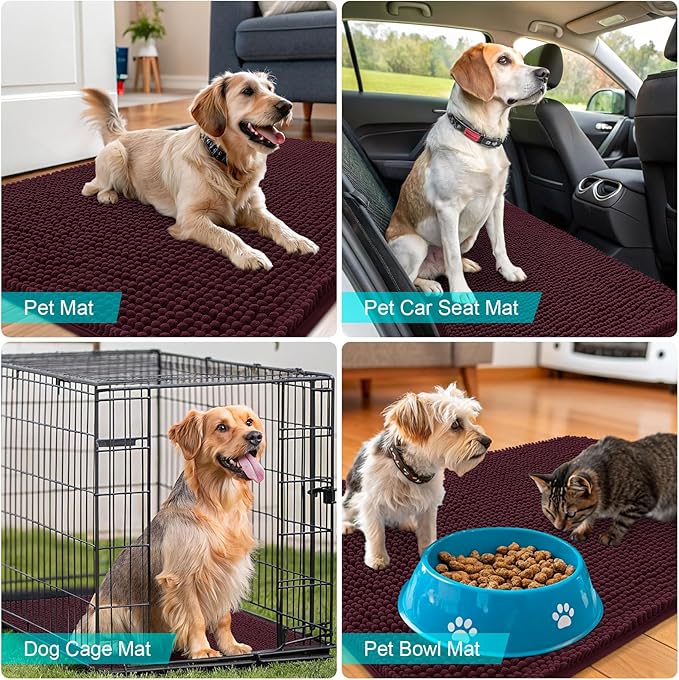 OLANLY Dog Door Mat for Muddy Paws 50x30, Absorbs Moisture and Dirt, Absorbent Non-Slip Washable Doormat, Quick Dry Chenille Mud Mat for Dogs, Entry Indoor Entryway Carpet for Inside Floor, Russet