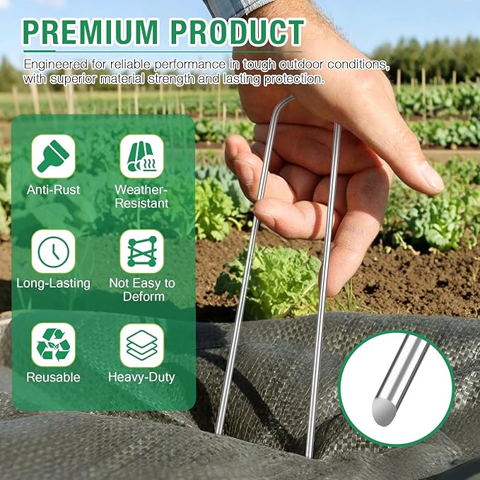 8 Gauge Landscape Staples, FUIJOL 8 Inch Heavy Duty U-Shaped Landscape Stakes, 50 Pack Galvanized Garden Staples for Weed Barrier Stakes, Ground Cover, Irrigation Tubing, Fence (50)