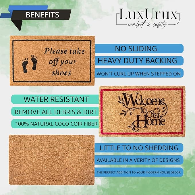LuxUrux Welcome Mats Outdoor Coco Coir Doormat, with Heavy-Duty PVC Backing - Natural - Perfect Color/Sizing for Outdoor/Indoor uses. (24 x 36 Inch)