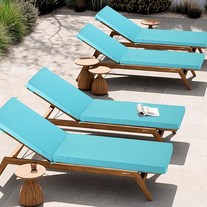 Chaise Lounge Cushion Outdoor, Waterproof and Stain-Resistant Lounge Deck Reclining Chair Cushions for Patio Furniture Lawn Pool Resort Hotel, 72x21x3 Inch, Set of 4, Light Blue