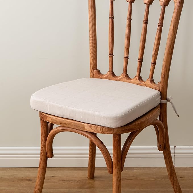 Battilo Chair Cushions for Dining Chairs with Ties, Indoor/Outdoor Kitchen Chair Pad with Non-Slip Backing, Dining Seat Cushion with Machine Washable Removable Cover, 16"x16"x2", Set of 2, Beige