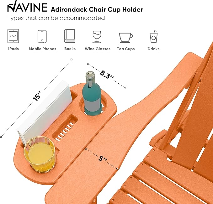 Adirondack Chair, HDPE Folding Adirondack Chair with Multifunctional Cup Holder, Weather Resistant Fire Pit Chair for porches, patios, patios, poolsides, Decks.