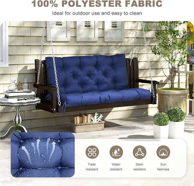 Porch Swing Cushion with Backrest,Waterproof Bench Cushion for Outdoor Furniture,2-3 Seater Replacement Thickened Swing Cushion with Ties,Patio,Outdoor,Backyard and Garden (Navy Blue,47x40)