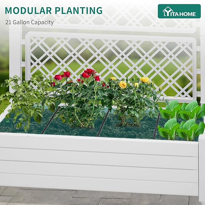YITAHOME 43.3x17.7x61 in Planter Trellis Box with Wheels & Drain Plug, Outdoor Resin Raised Garden Bed for Climbing Plants, Large Weather-Resistant Design, Grayish-White