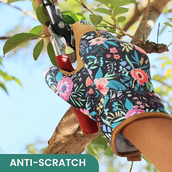 Pleneal Gardening Gloves for Women - Leather Garden Gloves Thorn Proof, Outdoor Protective Working Gloves