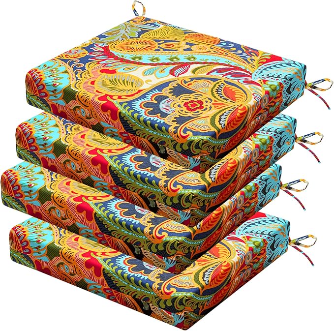 Outdoor Chair Cushions Set of 4, 18.5 x 16 Inch Patio Chair Cushions for Outdoor Furniture, Water Resistant, Non-Slip Ties(Paisley)