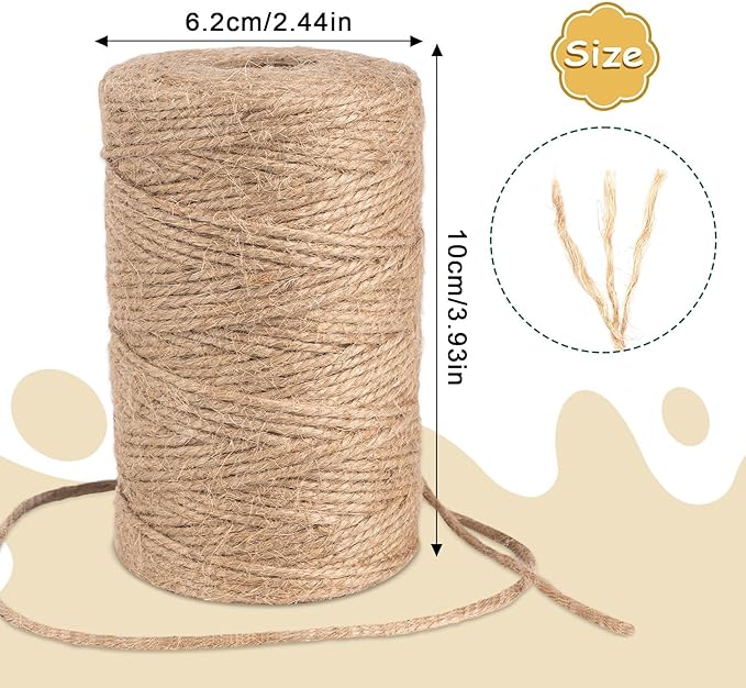 Natural Jute Twine String, 394 Feet 2mm Twine Rope, Heavy Duty and Thick Twine for Crafts Gardening, Baling Plant String for Climbing Plants,Gift Wrapping, Crafting Floristry