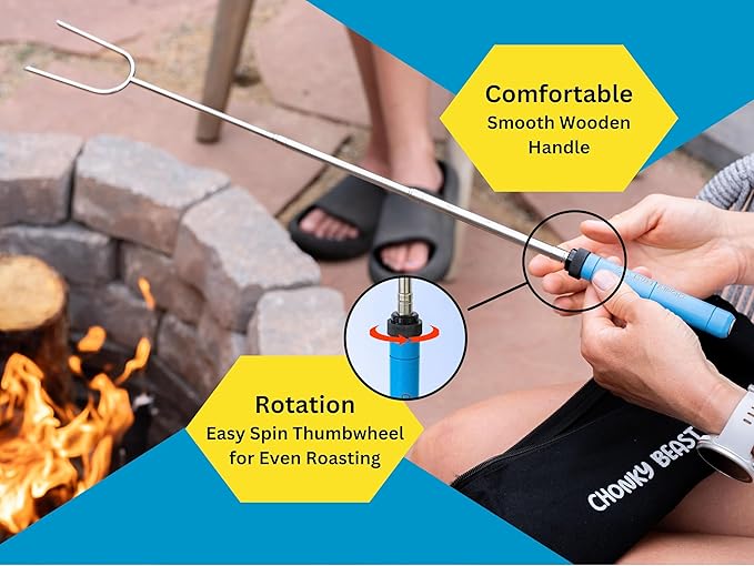 Smores Sticks for fire pit -Set of 6- Extra Strong Extendable Marshmallow Roasting Sticks w/Reinforced Joints -Rotating Stainless Steel Marshmallow sticks for fire pit, Hot dog Sticks for Campfire