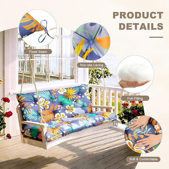 Porch Swing Cushion with Backrest,Waterproof Bench Cushion for Outdoor Furniture,2-3 Seater Replacement Thickened Swing Cushion with Ties,Patio,Outdoor,Backyard and Garden (Flower,40x40)