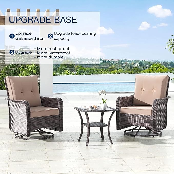 Kullavik 9 Pieces Outdoor Patio Furniture Set,PE Wicker Rattan Sectional Sofa Patio Conversation Sets with Tempered Glass Table,Swivel Rocking Chairs Set,Sand