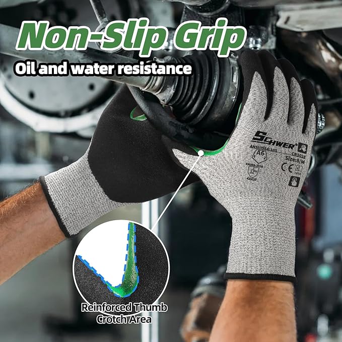 Schwer 6 Pairs Cut Resistant Work Gloves ANSI A6 Cut Proof Glove CR3028, with Reinforced Thumb, Touchscreen Working Gloves for Men and Women Used for Woodworking, Glass Cutting, Construction, M