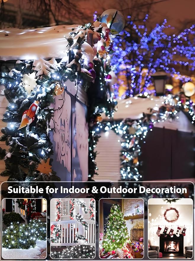 Upgraded Super Long 264FT 800 LED Christmas String Lights Outdoor & Indoor, Memory Function & Timer & 8 Modes, Green Wire Waterproof String Lights for Xmas Tree Holiday Party Garden Decor (Cool White)
