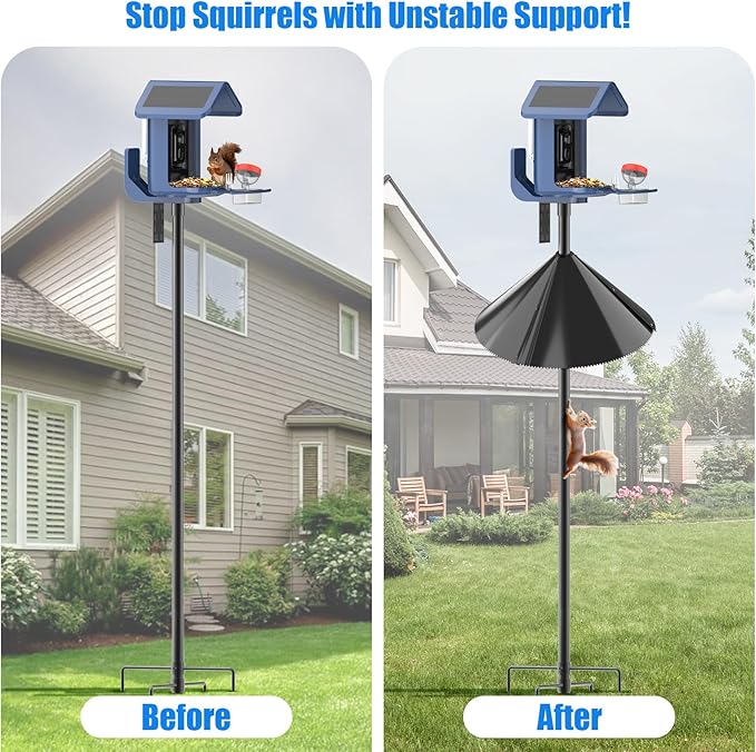 Squirrel Baffle for Bird Feeder Pole - Bird Feeder Baffle with Steel Spring Motion for Better Defense, Polycarbonate Extra-Thick Squirrel Guard for Outside Pole Mount, 19 Inch, Metal Buckle