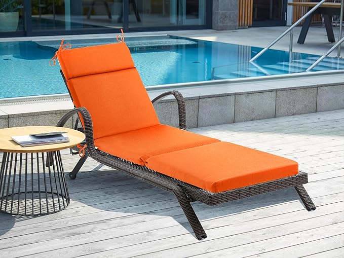 Outdoor Chasie Lounge Tufted Thick Cushion with Ties,Replacement Wicker Chair Cushion for Paito Fruniture,72x21x3inches,All Weather,Orange