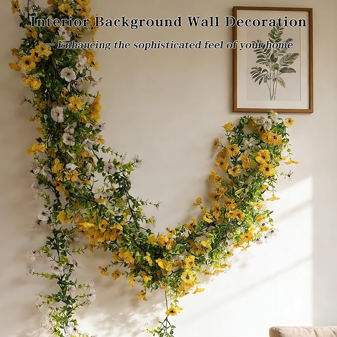 4 Pcs Faux Flowers Garland Plant, Artificial Vines Hanging Flowers Leaves Greenery Garland for Wedding Backdrop Arch Wall Decor, 6 Feet/pcs UV Resistant Indoor Outdoor
