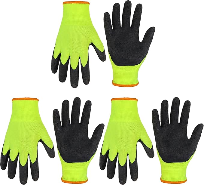 HANDLANDY 3 Pairs Kids Gardening Gloves Latex Free, Nitrile Coated Children Toddler Garden Yard Work Gloves for Little Girls Boys 5-6 (Size M, Black-Green)